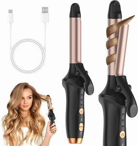 Cordless Curling Iron Mini Curling Iron, USB Rechargeable 4000 mAh 3 Temp Setting Travel Portable Hair Curler with 200 Million Negative Ion Cordless Hair Curler