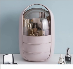 Cosmetic Organizer Makeup Organizer Oval Transparent Cosmetic Storage Display Cabinet Large Capacity Can Hold Jewelry Makeup Brush Lipstick Etc It Can Be Portable Handle Cosmetic Storage Case(A)