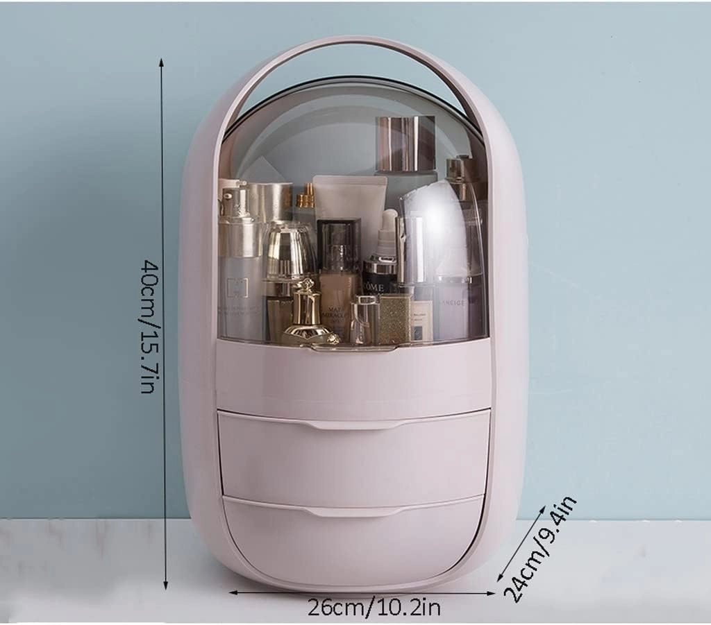 Cosmetic Organizer Makeup Organizer Oval Transparent Cosmetic Storage Display Cabinet Large Capacity Can Hold Jewelry Makeup Brush Lipstick Etc It Can Be Portable Handle Cosmetic Storage Case(A)