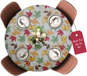 Covers For The Home Deluxe Elastic Edged Flannel Backed Vinyl Fitted Table Cover - All-Over Leaves Pattern - Small Round Oblong Oval - Fits Tables up to 40" - 44" Diameter