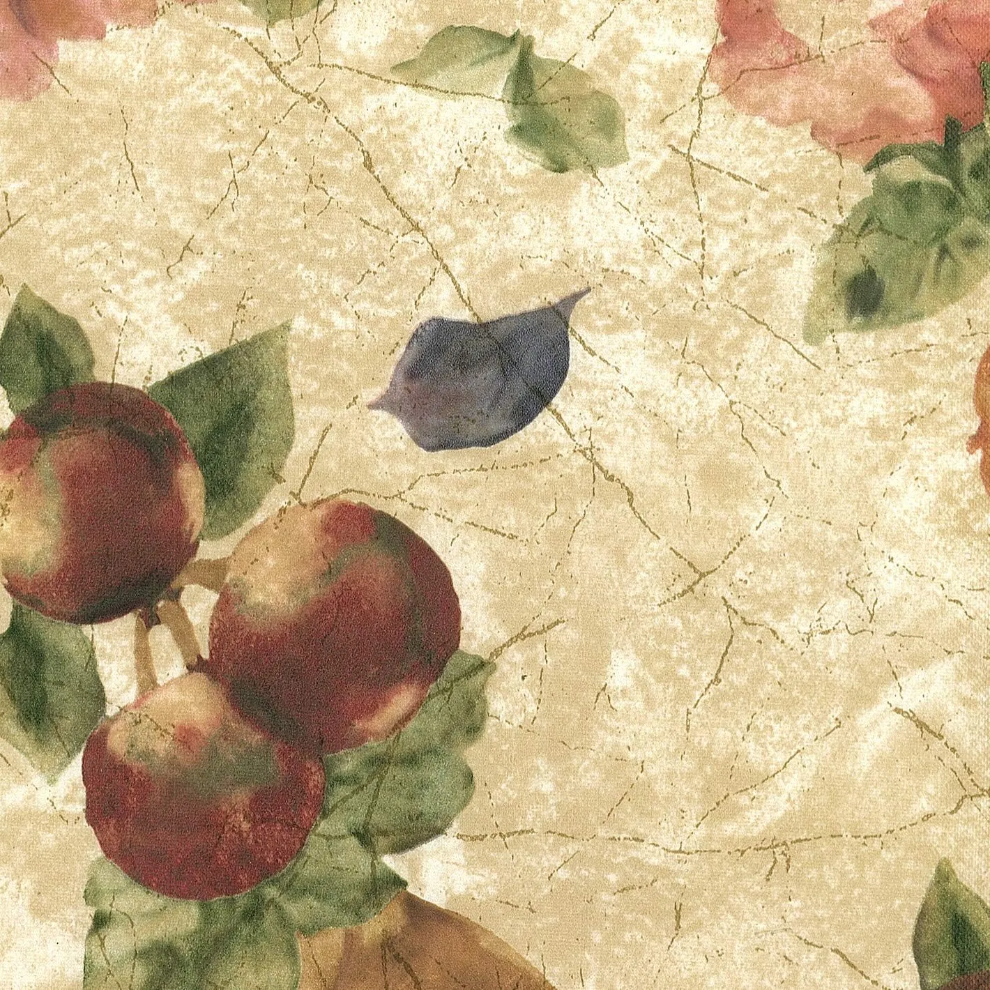 Covers For The Home Deluxe Elastic Edged Flannel Backed Vinyl Fitted Table Cover - Antique Fruit Pattern - Small Round Oblong Oval - Fits Tables up to 40" - 44" Diameter