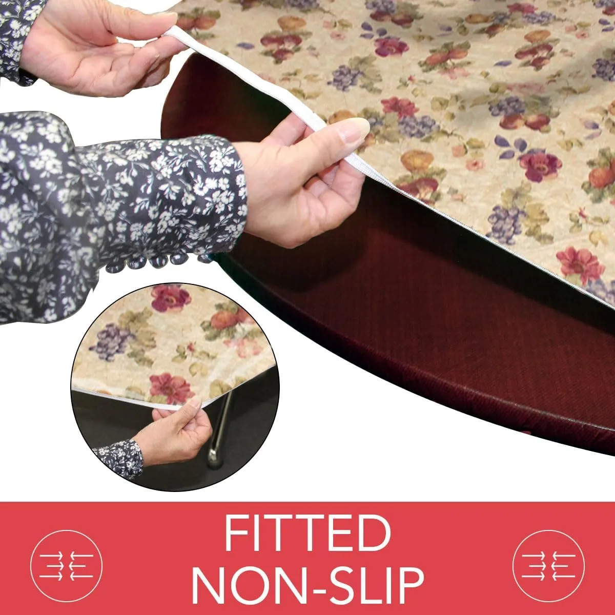 Covers For The Home Deluxe Elastic Edged Flannel Backed Vinyl Fitted Table Cover - Antique Fruit Pattern - Small Round Oblong Oval - Fits Tables up to 40" - 44" Diameter
