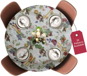 Covers For The Home Deluxe Elastic Edged Flannel Backed Vinyl Fitted Table Cover - Antique Fruit Pattern - Small Round Oblong Oval - Fits Tables up to 40" - 44" Diameter