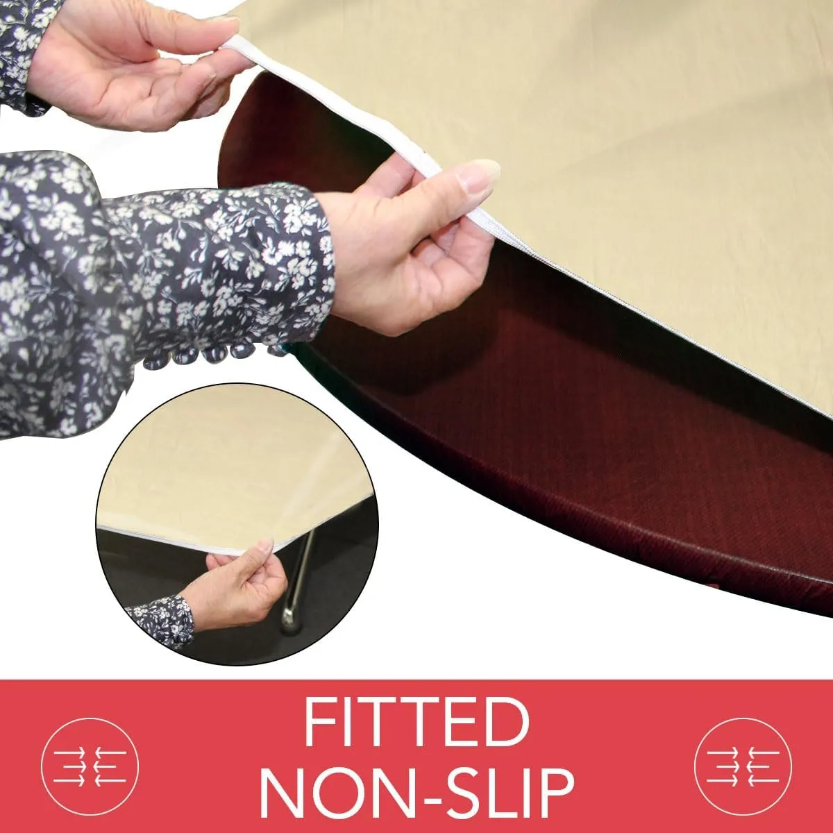 Covers For The Home Deluxe Elastic Edged Flannel Backed Vinyl Fitted Table Cover - Basketweave (Beige) Pattern - Small Round Oblong Oval - Fits Tables up to 40" - 44" Diameter