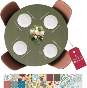 Covers For The Home Deluxe Elastic Edged Flannel Backed Vinyl Fitted Table Cover - Basketweave (Green) Pattern - Small Round Oblong Oval - Fits Tables up to 40" - 44" Diameter