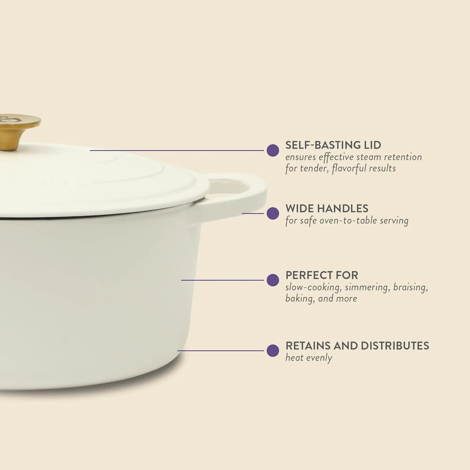 Crock Pot Artisan 7-Quart Oval Cast Iron Dutch Oven With Lid - Linen White W/Gold Knob