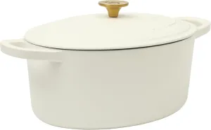 Crock Pot Artisan 7-Quart Oval Cast Iron Dutch Oven With Lid - Linen White W/Gold Knob