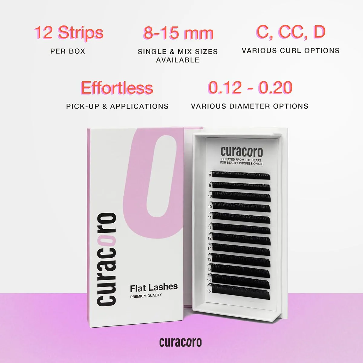 Curacoro Eclipse Flat Eyelashes Extension - Mixed 8-15mm Flat Eyelash Extension Supplies Light Lashes | Individual Eyelashes Salon Use | Black Mink False Lashes