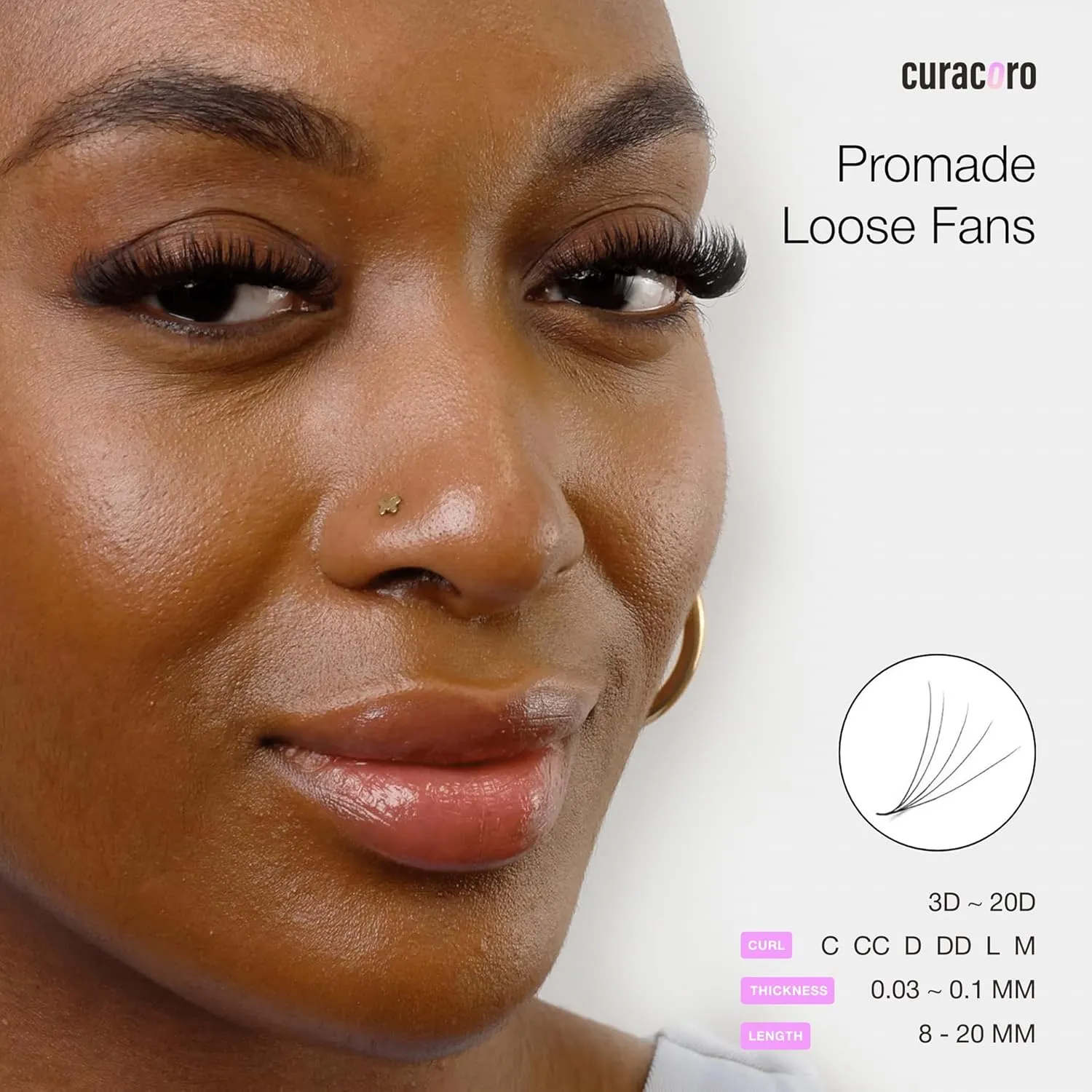 Curacoro Promade 500 Fans - 3D to 16D Handmade Volume Lash Fans, C CC D DD L M Curls, Thickness 0.03~0.1mm, 8–20mm Length, Long-Lasting Eyelash Extension Fans (10D-0.03 CC, 11mm)
