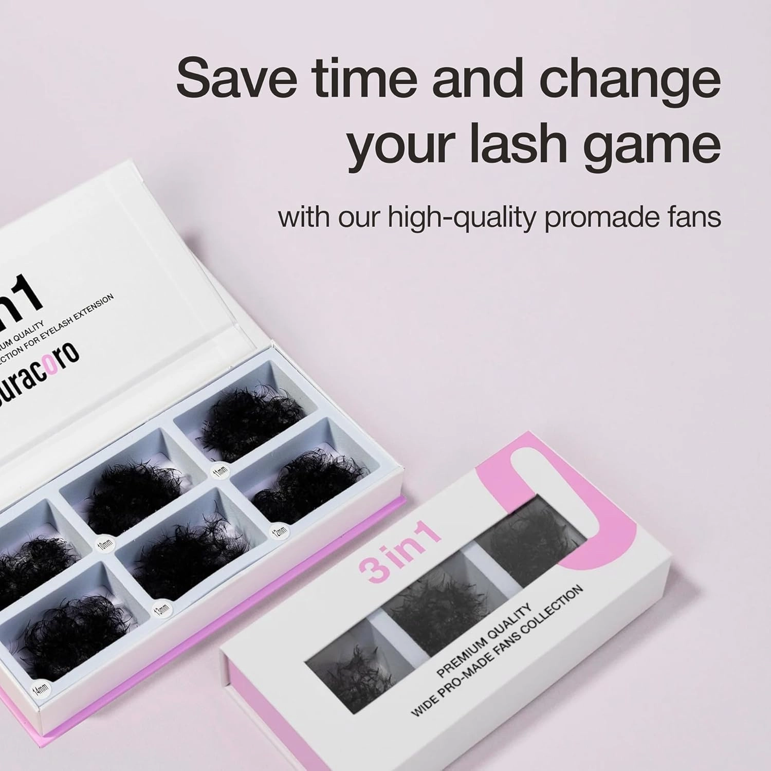 Curacoro Promade Mix 750 Fans - Handmade Volume Eyelashes, Multi Selections From 5D To 12D, C CC D Curl, Thickness 0.03~0.1 mm, 9-18mm Length, Long Lasting & Easy Application (5D-0.07 C, 11-12-13mm)