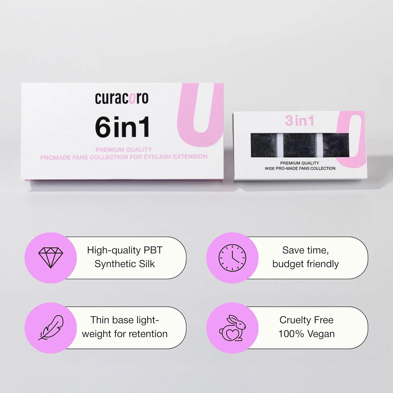 Curacoro Promade Mix 750 Fans - Handmade Volume Eyelashes, Multi Selections From 5D To 12D, C CC D Curl, Thickness 0.03~0.1 mm, 9-18mm Length, Long Lasting & Easy Application (5D-0.07 C, 11-12-13mm)