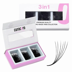 Curacoro Promade Mix 750 Fans - Handmade Volume Eyelashes, Multi Selections From 5D To 12D, C CC D Curl, Thickness 0.03~0.1 mm, 9-18mm Length, Long Lasting & Easy Application (5D-0.07 C, 11-12-13mm)
