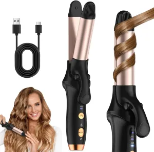 Curling Iron,Cordless Rechargeable Curling Iron,Cordless Hair Curler(3 Gear),Travel Mini Flat Iron 4000 mAh,Battery Straightener and Curler 2 in 1 for Long Short Hair(Rose Gold & Black)