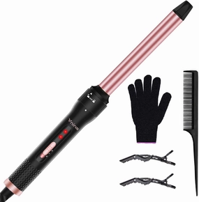 Curling Iron 1 Inch, Professional Long Barrel Hair Curling Wand with 2 Heat Settings, Ceramic Coating Barrel Curler Wand for All Hair Types, Include Heat Protective Glove & 2 Clips