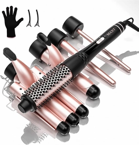 Curling Iron Set 5 in 1,MAXT Curling Wand Set Interchangeable Triple Barrel Curling Iron and Curling Brush Ceramic Barrel Wand Curling Iron(0.35”-1.25”)