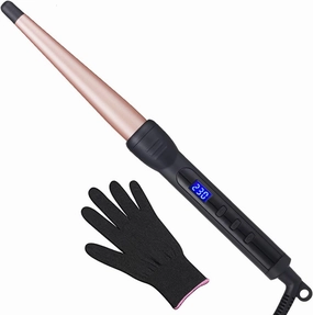 Curling Wand, Professional Ceramic 1/2-1 Inch Tapered Hair Curling Iron, LCD Display with 14 Heat Setting (100°C to 230°C), Dual Voltage Instant Heating Hair Wand Curler for All Hair Type