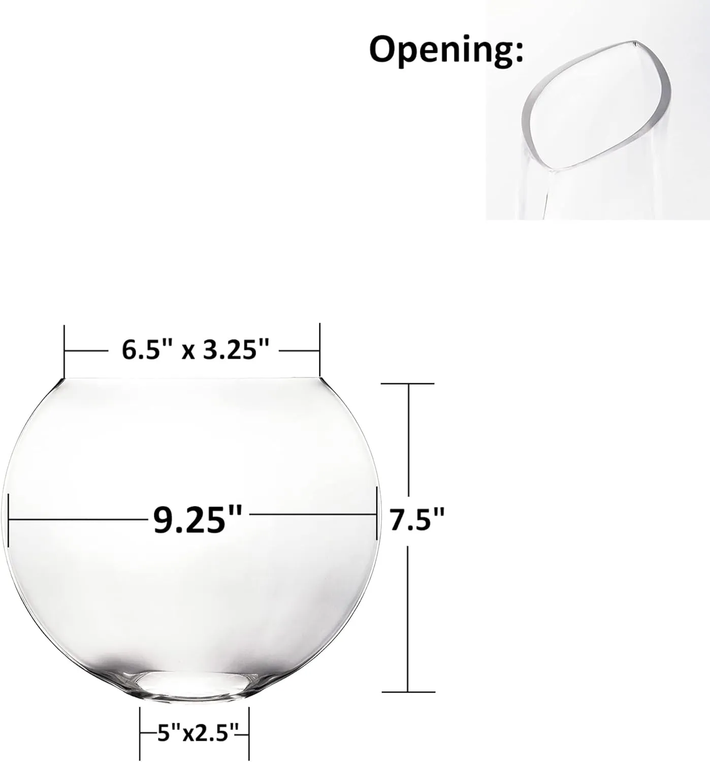 CYS EXCEL Glass Moon Vase Oval Bowl (H:7.5" L:9.25") | Multiple Size Choices Round Flower Vase Centerpiece | Plant Terrarium Bowl Vase