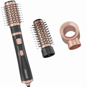 DAILYLIFE 3-in-1 Blow Dryer Brush, Ionic Rotating Hot Air Spin Brush Set with Volumizing Oval and Round Brushes, 3 Temperature Settings for Smooth, Frizz-Free Styling, Gold