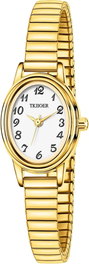 Dainty Gold Watches for Women, Easy to Read Ladies Analog Watch, 30M Waterproof, Luminous Dial, Stainless Steel Stretch Expansion Strap