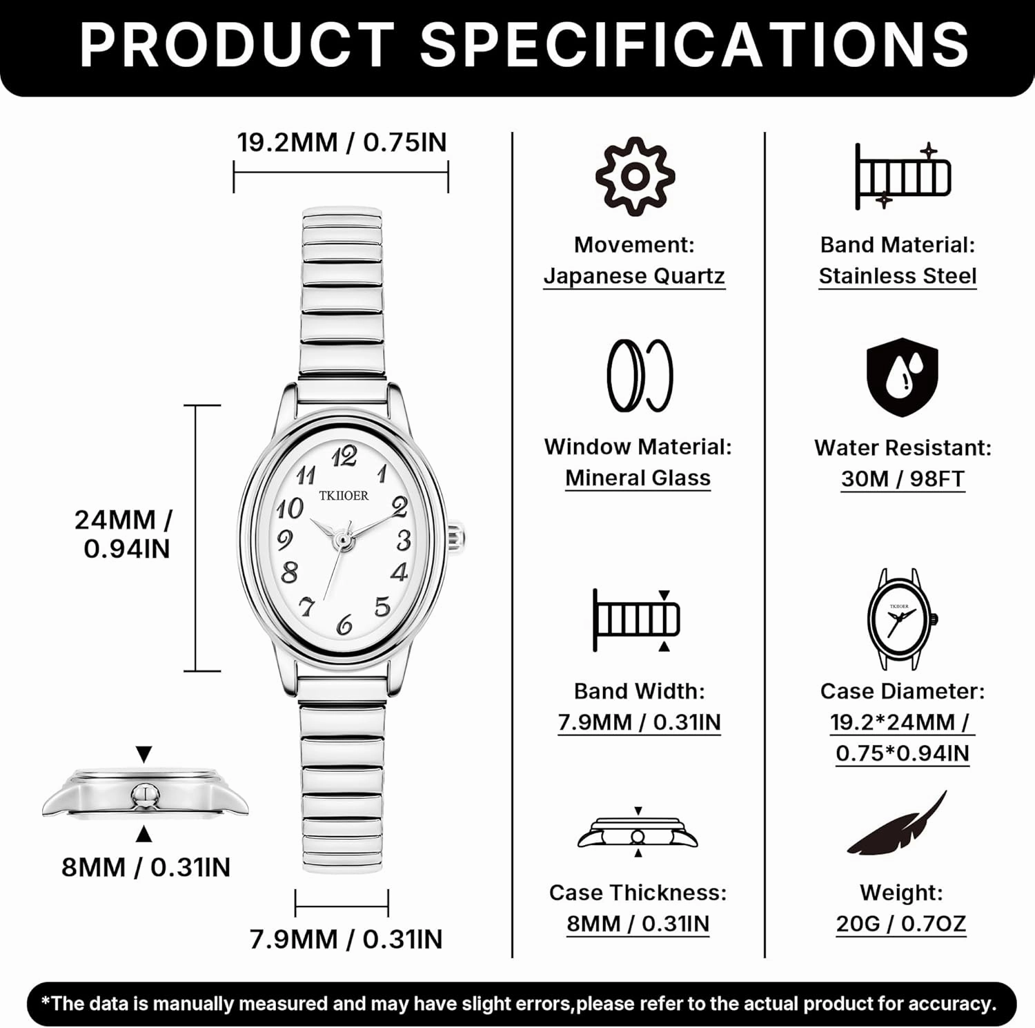 Dainty Gold Watches for Women, Easy to Read Ladies Analog Watch, 30M Waterproof, Luminous Dial, Stainless Steel Stretch Expansion Strap