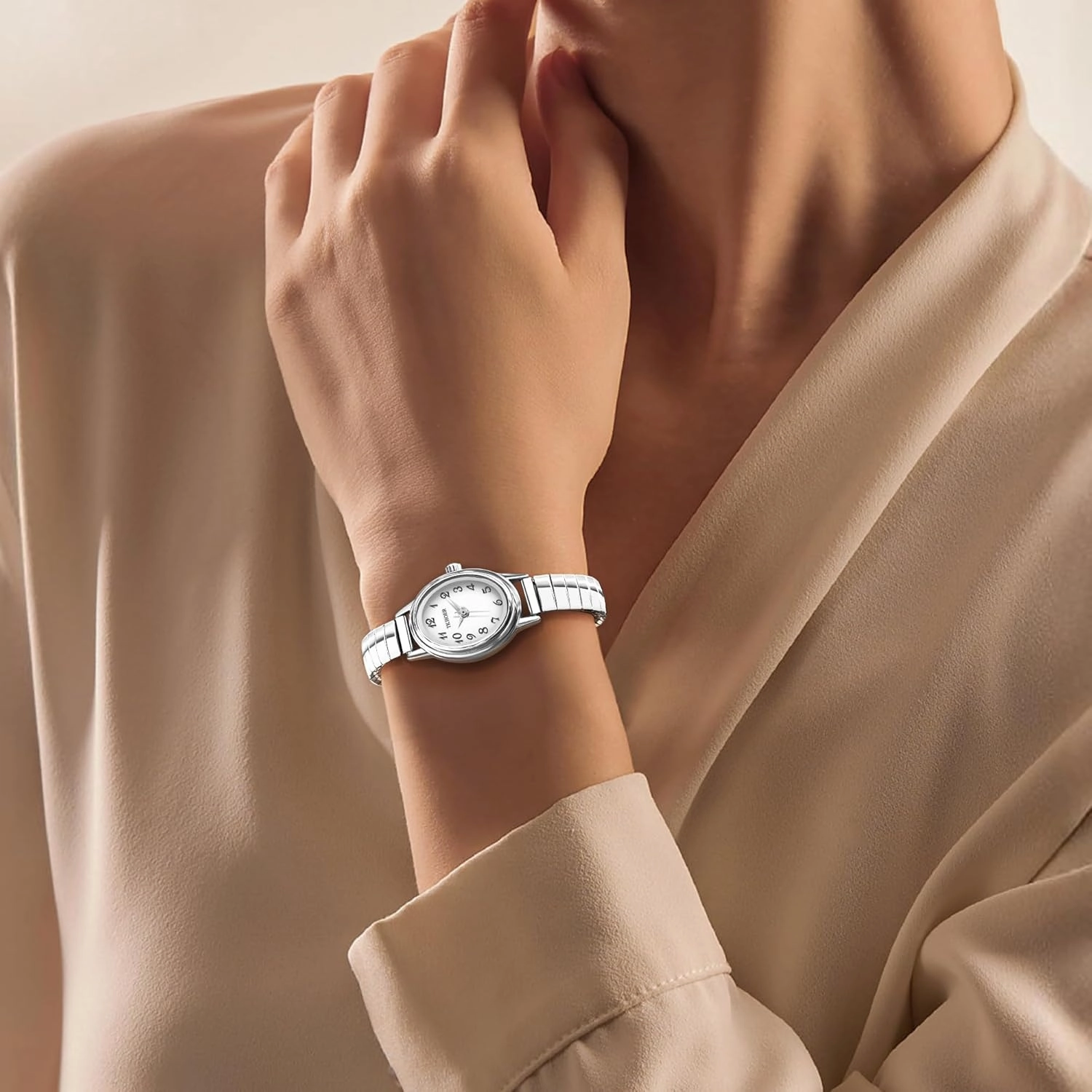 Dainty Gold Watches for Women, Easy to Read Ladies Analog Watch, 30M Waterproof, Luminous Dial, Stainless Steel Stretch Expansion Strap
