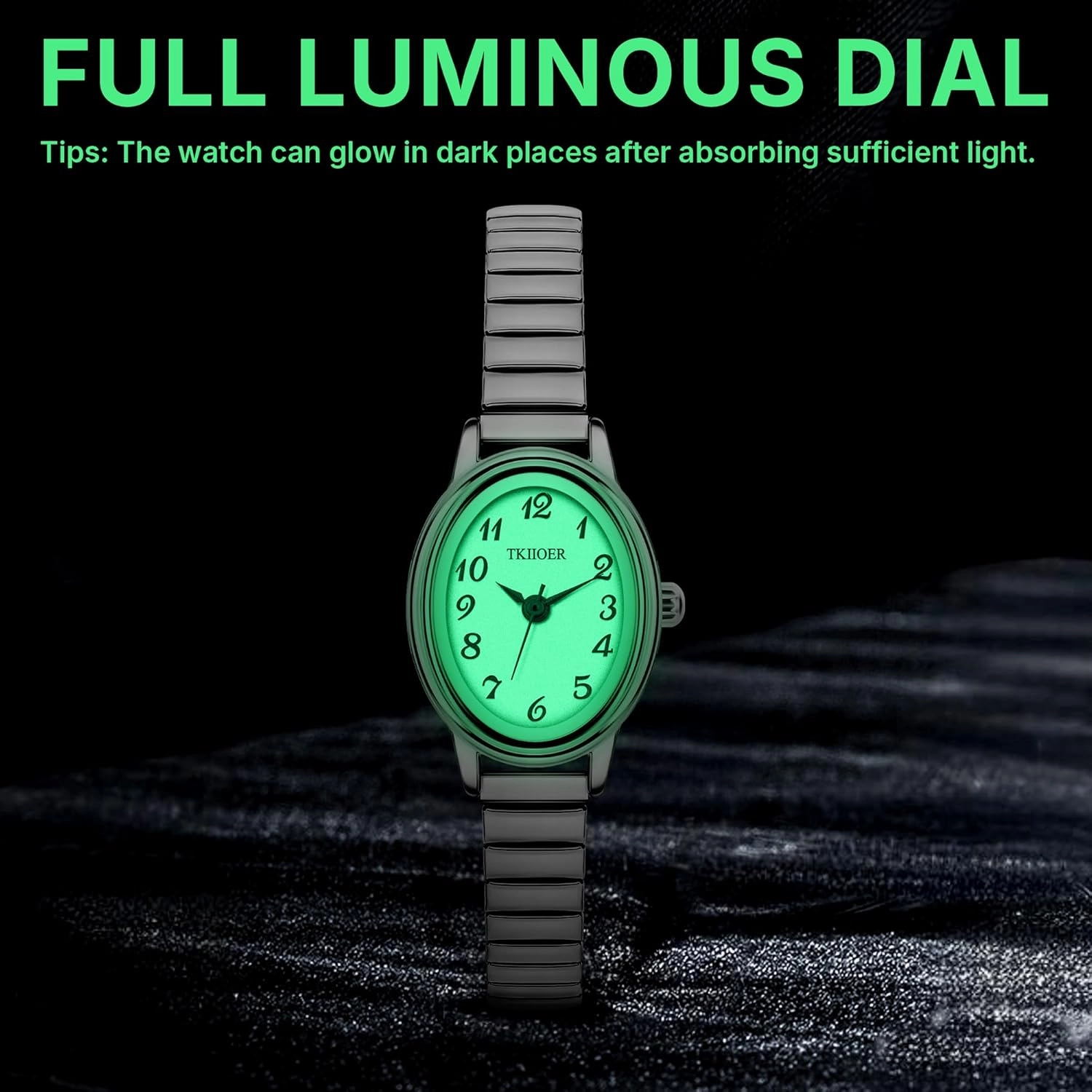 Dainty Gold Watches for Women, Easy to Read Ladies Analog Watch, 30M Waterproof, Luminous Dial, Stainless Steel Stretch Expansion Strap