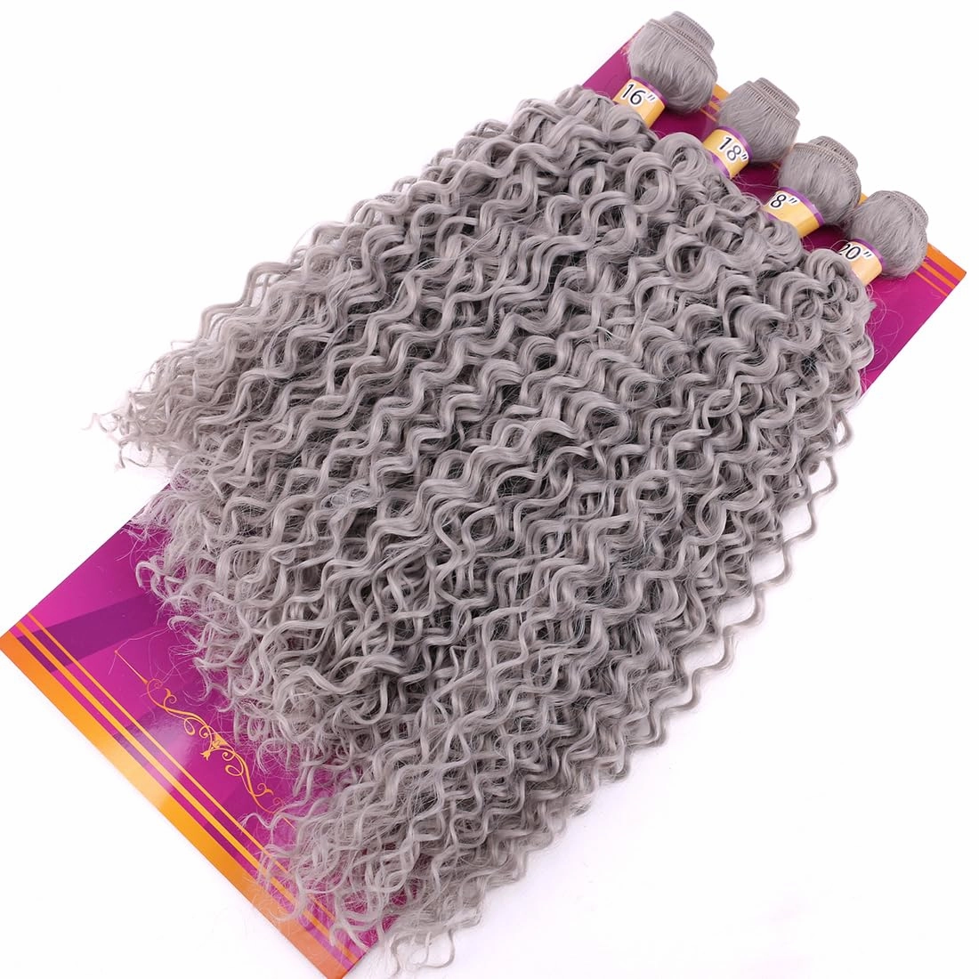 Dark Grey Afro Kinky Curly Synthetic Hair Weave 4 Bundles 16 18 18 20 Inches Jerry Curl Synthetic Hair Weft Extensions(Color Grey)