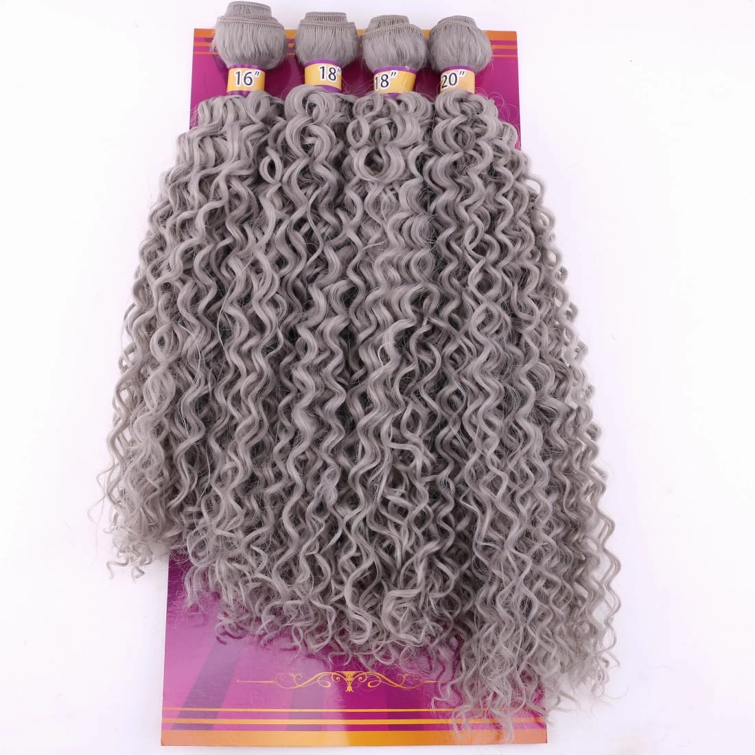 Dark Grey Afro Kinky Curly Synthetic Hair Weave 4 Bundles 16 18 18 20 Inches Jerry Curl Synthetic Hair Weft Extensions(Color Grey)