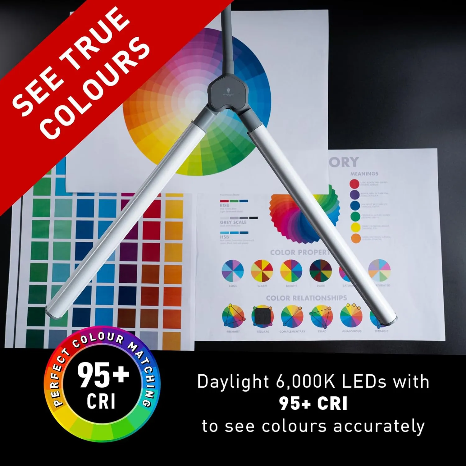 daylight DuoLamp Floor LED Lamp - 6,000K, 2,090 Lux at 30cm, 4 Brightness Levels, Adjustable Arm, Slim Design, Perfect for Eyelash, Eyebrow, Tattooing, Salon Services - White