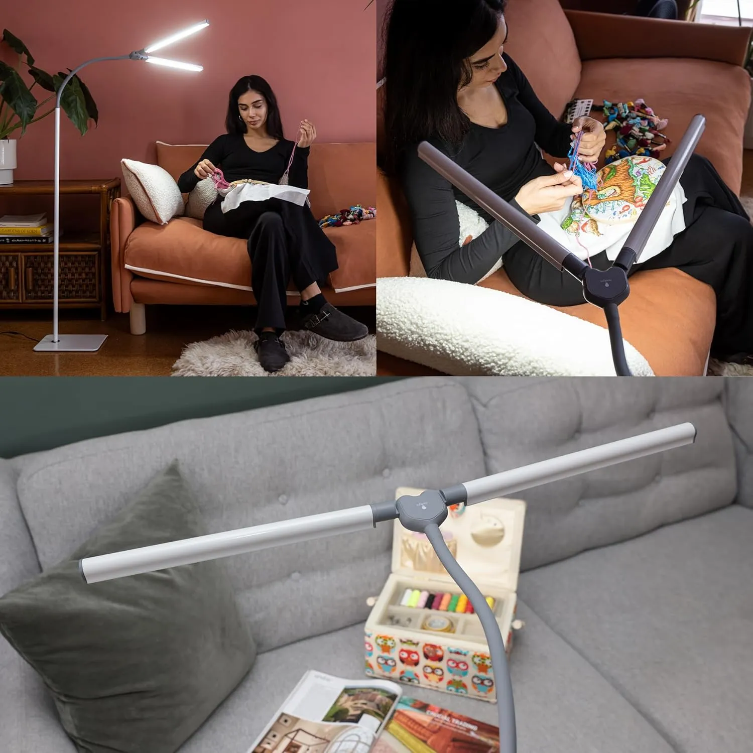 daylight DuoLamp Floor LED Lamp - 6,000K, 2,090 Lux at 30cm, 4 Brightness Levels, Adjustable Arm, Slim Design, Perfect for Eyelash, Eyebrow, Tattooing, Salon Services - White