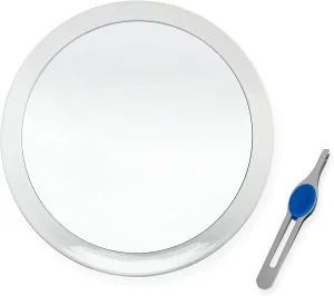 DB TECH Large 10-Inch Suction Cup 5X Magnifying Mirror with Precision Tweezers w/Rubberized Grips, Triple Suction Cups for Lasting Hold on Most Flat Surfaces