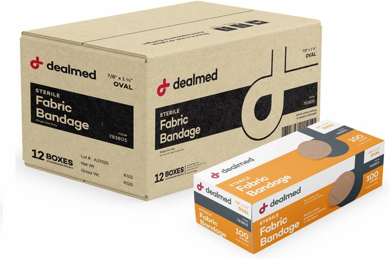 Dealmed Flexible Fabric Oval Spot Adhesive Bandages – 100 Count (12 Pack) Non-Stick Pad, Latex Free, Wound Care for First Aid Kit, 7/8" x 1 1/4"