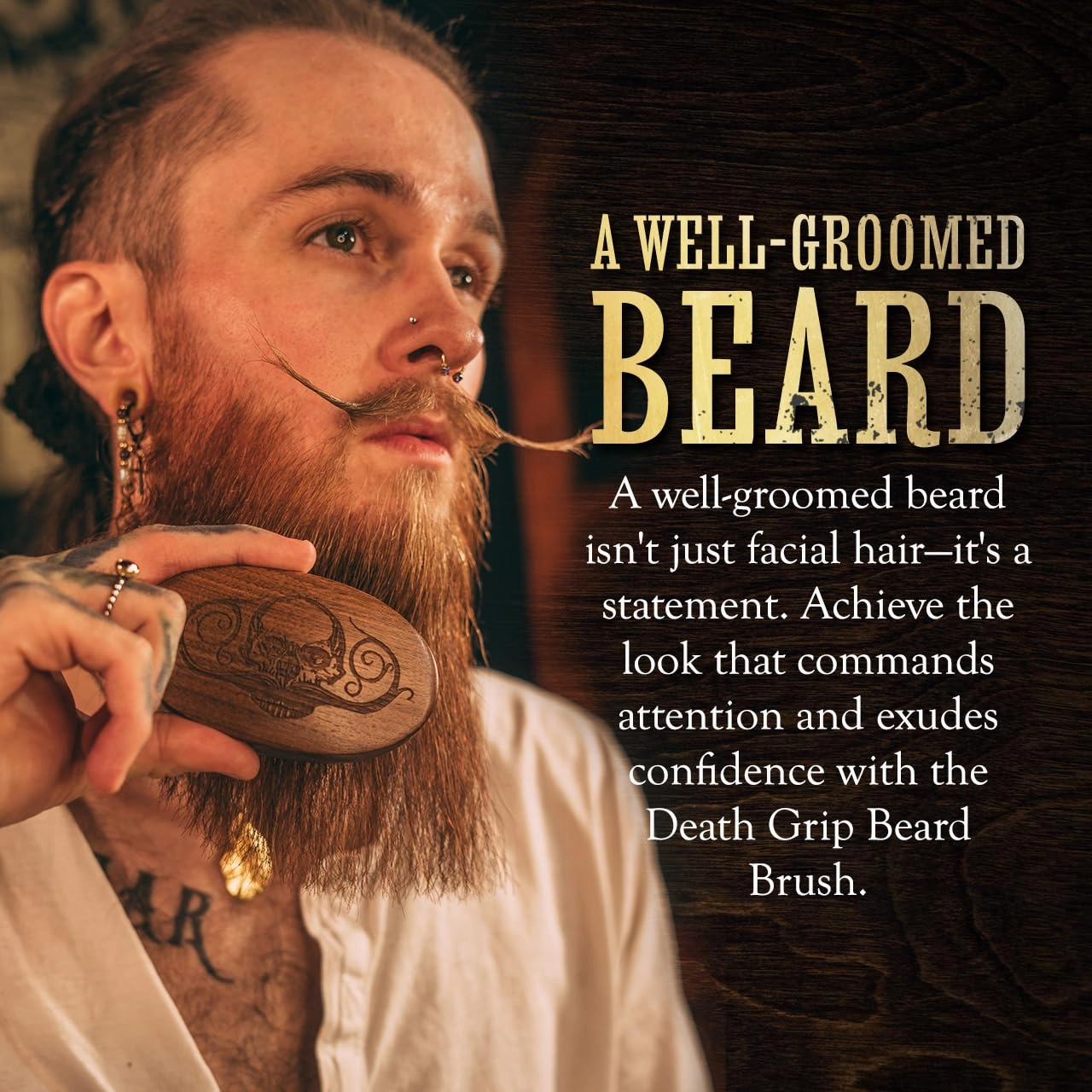 Death Grip Beard Brush and Comb (Beard Brush Military Style Oval Wooden Death Grip)