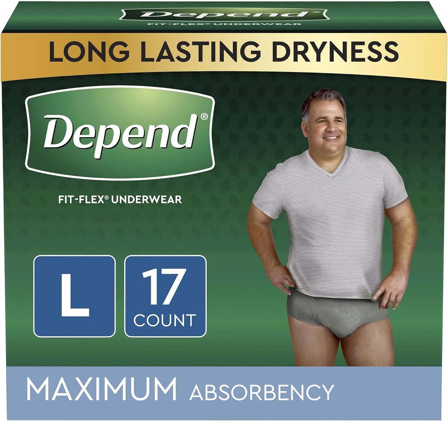 Depend FIT-FLEX Adult Underwear Pull On Large Disposable Heavy Absorbency, 47926 - Case of 34
