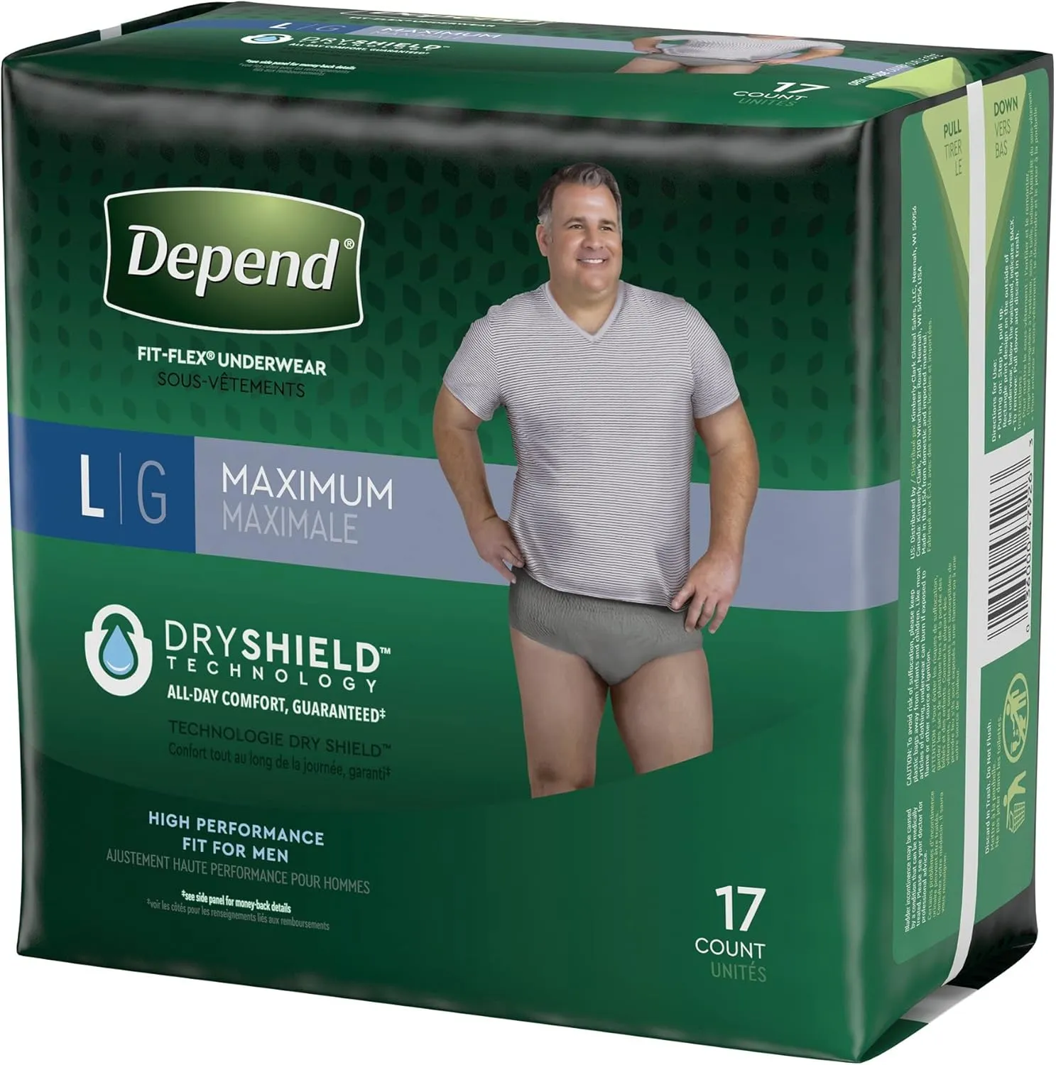 Depend FIT-FLEX Adult Underwear Pull On Large Disposable Heavy Absorbency, 47926 - Case of 34