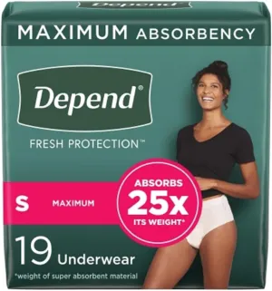 Depend FIT-FLEX Adult Underwear Pull On Small Disposable Heavy Absorbency, 47915 - Pack of 19