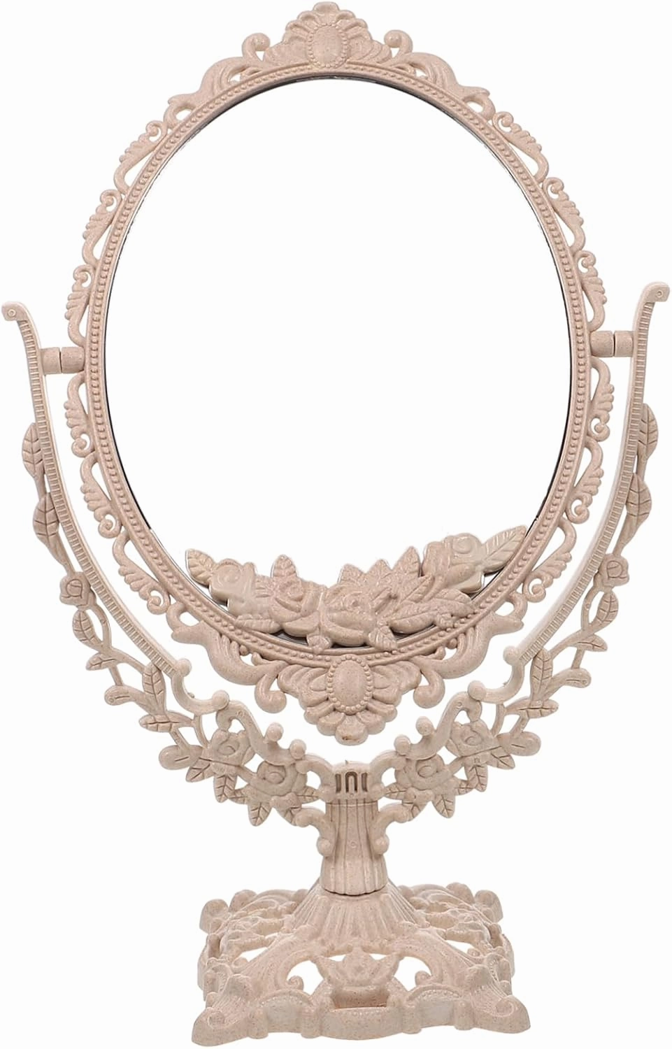 Desktop Makeup Mirror Retro Oval Shape Double-Sided Rotating for Home Decor Ideal for