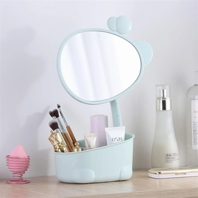 Desktop Makeup Mirror Vanity Mirror Portable Folding Small Mirror Smart Mirror Bathroom Vanity Mirrors Oval Mirror (Color : BU)