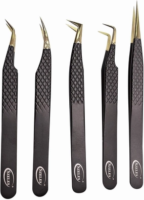 Diamond Grip Tweezers Lash Eyelash Extension Tweezers Kit Isolation Volume Straight Tweezers Set Professional Artist Tech Work Kit make-up Nail Lash Tools (BLACK)