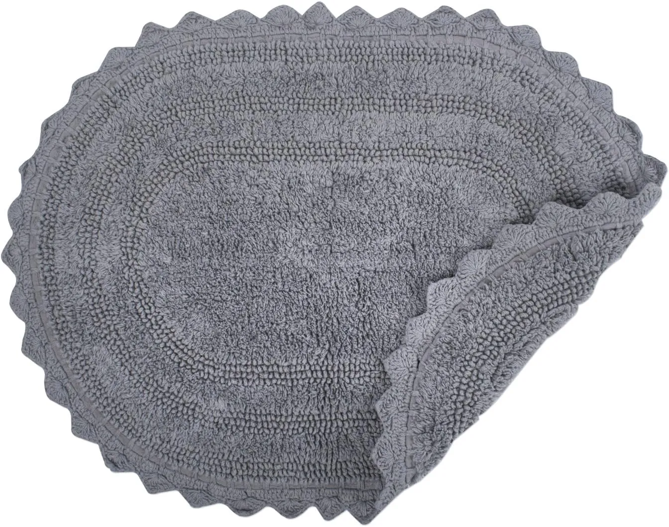 DII Crochet Collection Reversible Bath Mat, Large Oval, 21x34, Gray