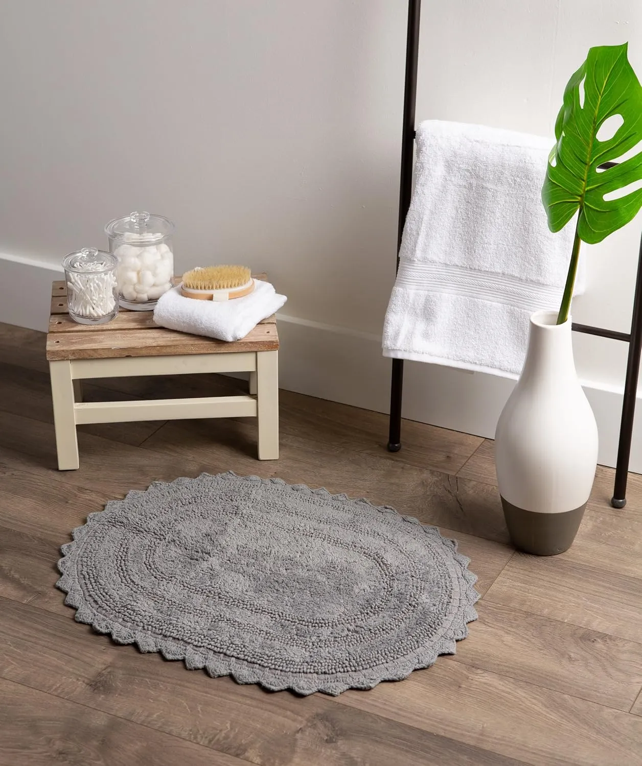 DII Crochet Collection Reversible Bath Mat, Large Oval, 21x34, Gray