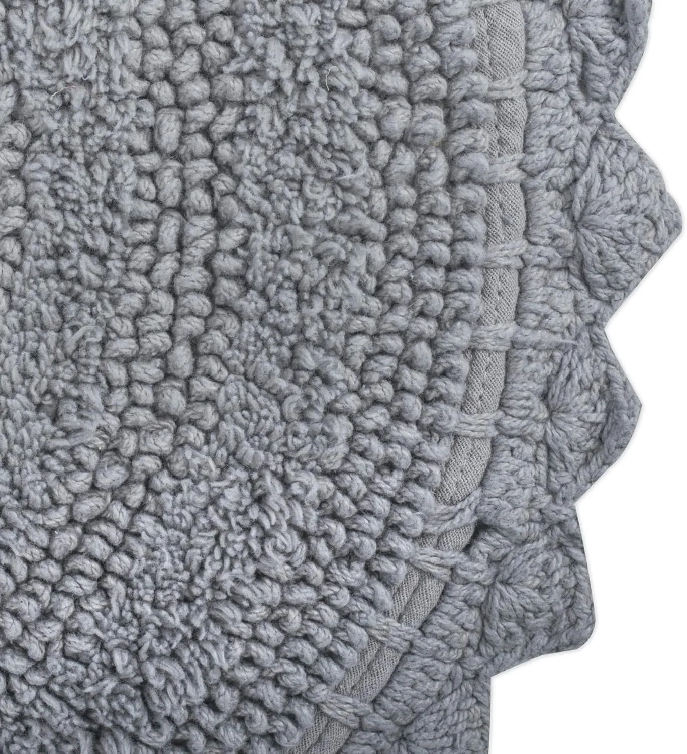 DII Crochet Collection Reversible Bath Mat, Large Oval, 21x34, Gray