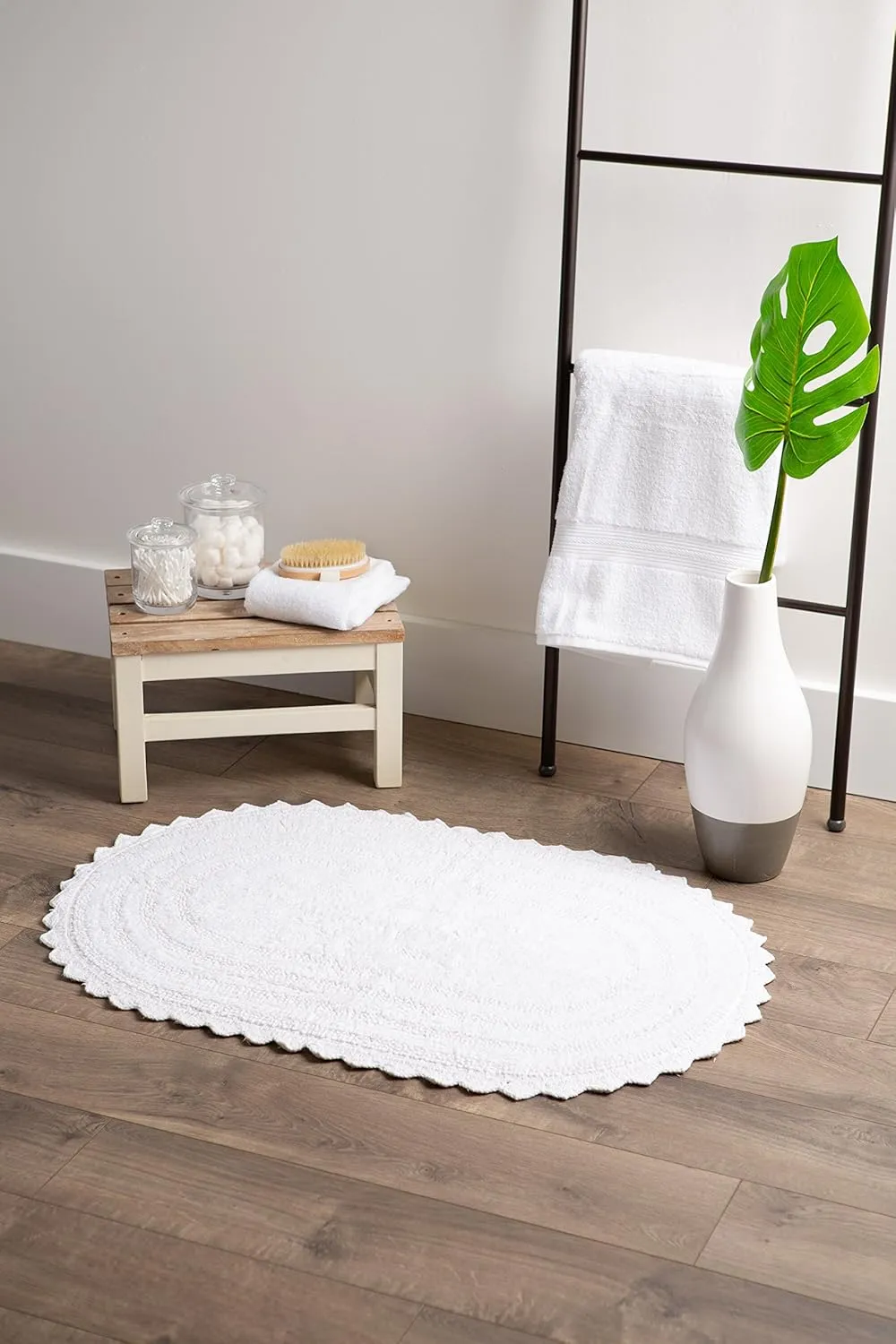 DII Crochet Collection Reversible Bath Mat, Large Oval, 21x34, White