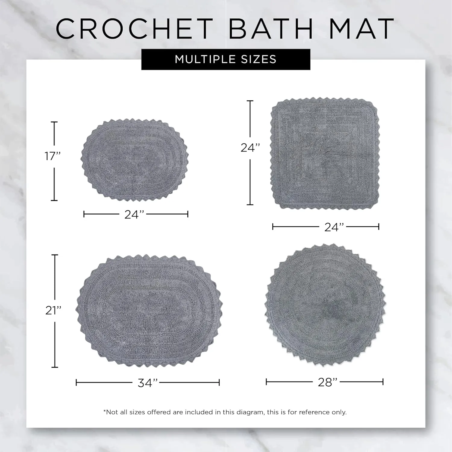 DII Crochet Collection Reversible Bath Mat, Large Oval, 21x34, White