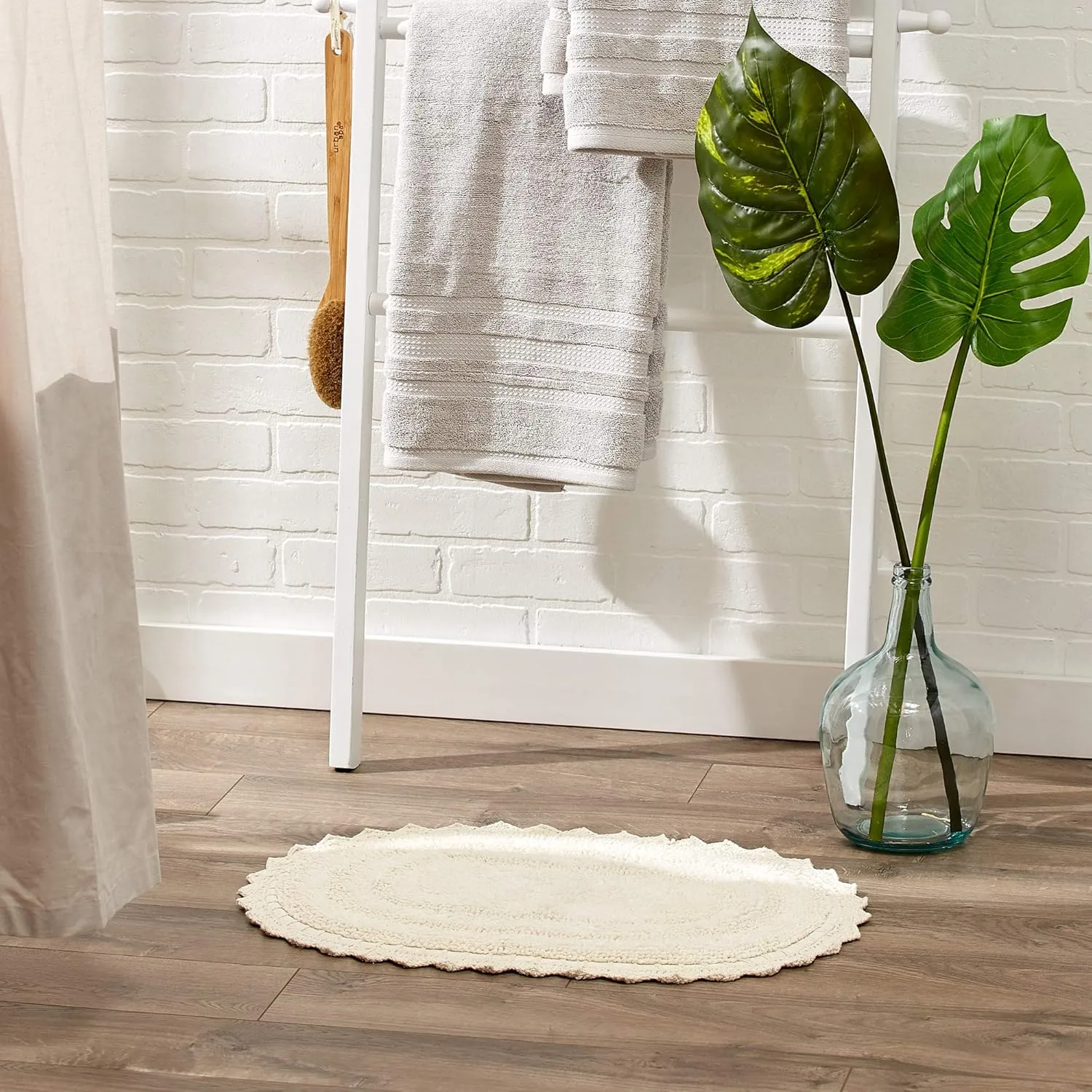 DII Crochet Collection Reversible Bath Mat, Small Oval, 17x24, Off-White