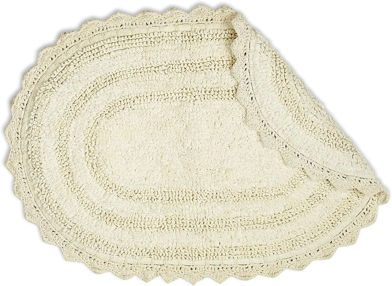 DII Crochet Collection Reversible Bath Mat, Small Oval, 17x24, Off-White