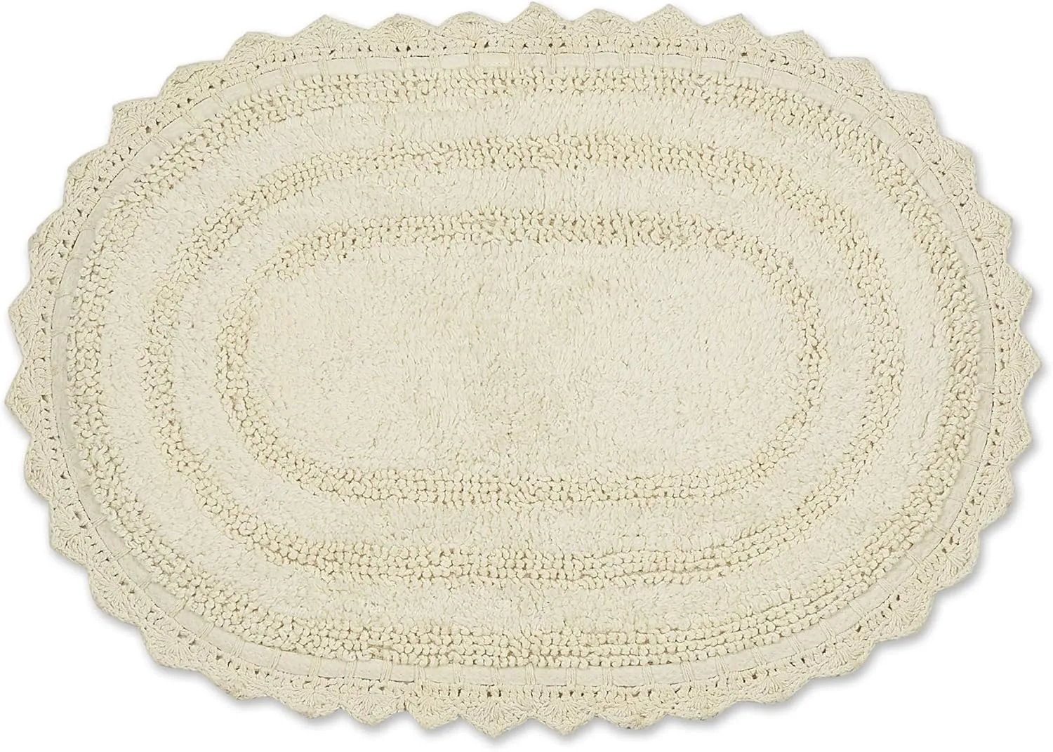 DII Crochet Collection Reversible Bath Mat, Small Oval, 17x24, Off-White
