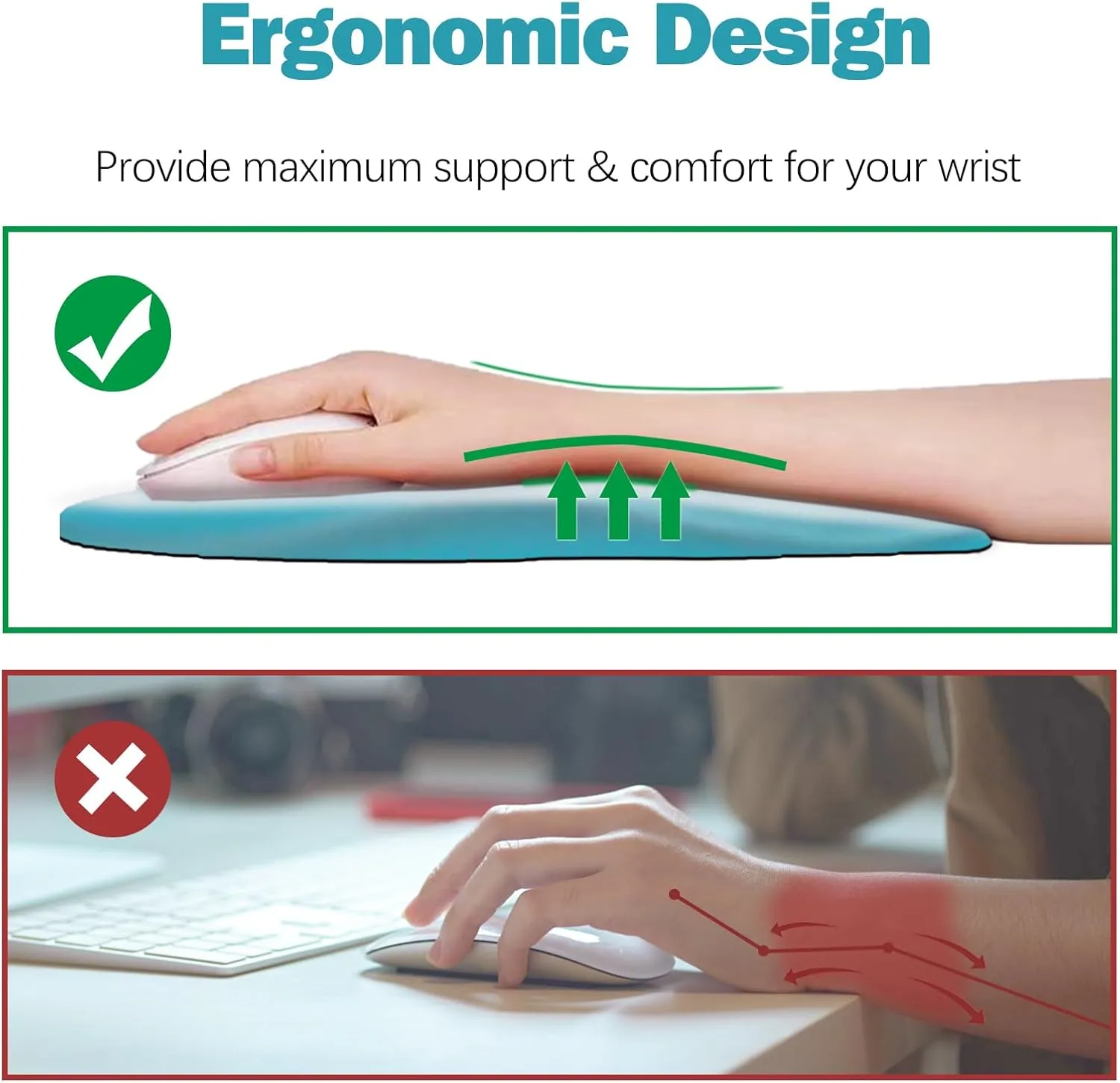 DINKY Ergonomic Mouse Pads Wrist Support, Entire Memory Foam with Anti-Slip PU Base, Pain Relief Mouse Mat with Wrist Rests Easy Typing for Computer Laptop, Home and Office(Inspirational Quote)