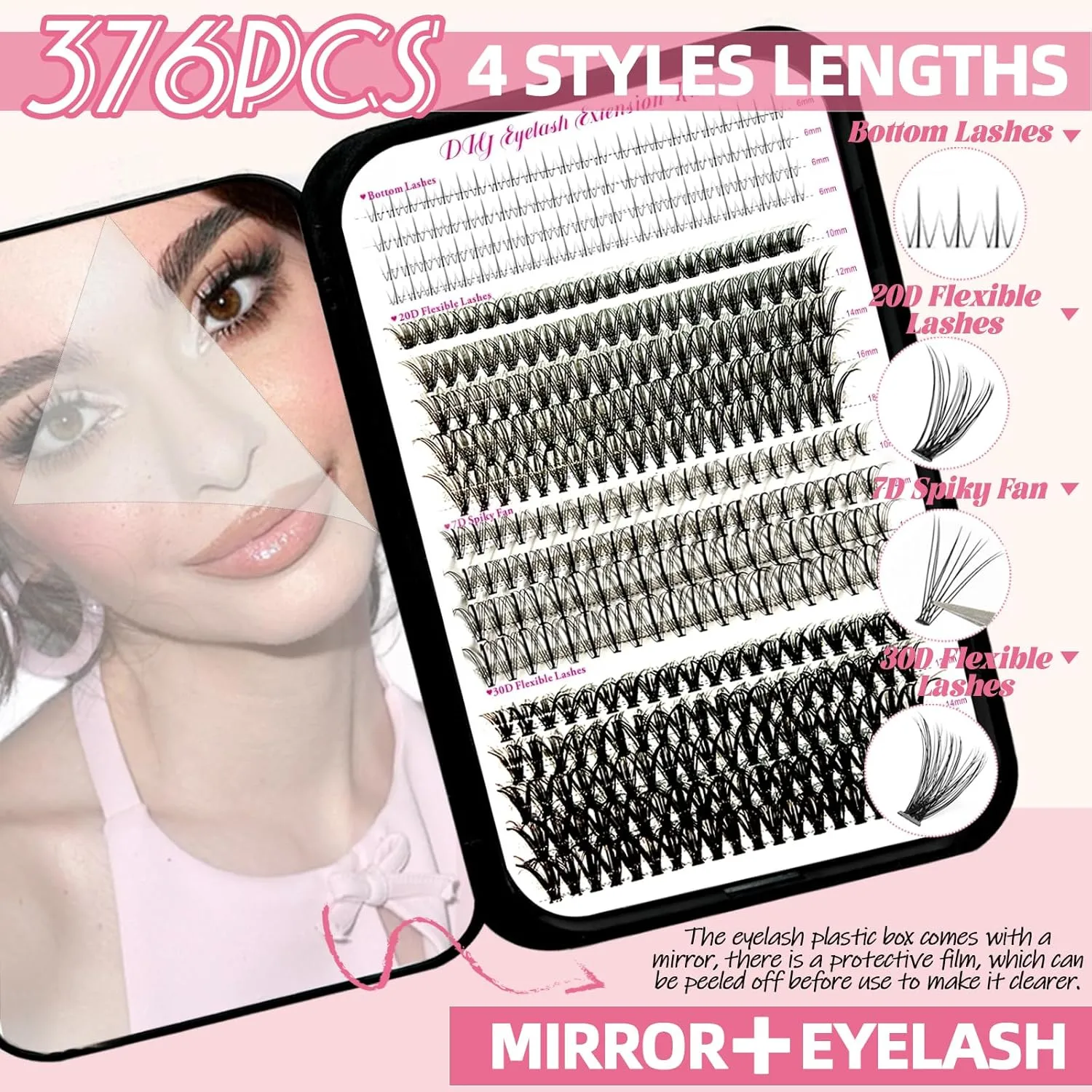 DIY Fluffy Lash Extension Kit 966Pcs with Bottom Lashes Lash Bond and Seal,Quick Glue Remover Lash Shampoo Cleansing Brush Headband Wristband Tweezers Eyelash Brush Mini Applicato