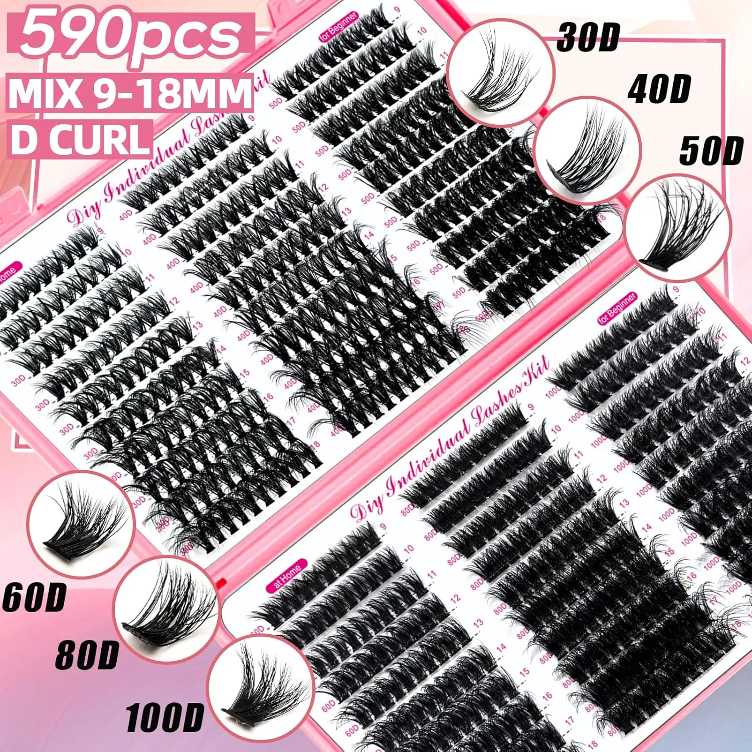 DIY Fluffy Lash Extension Kit 966Pcs with Bottom Lashes Lash Bond and Seal,Quick Glue Remover Lash Shampoo Cleansing Brush Headband Wristband Tweezers Eyelash Brush Mini Applicato